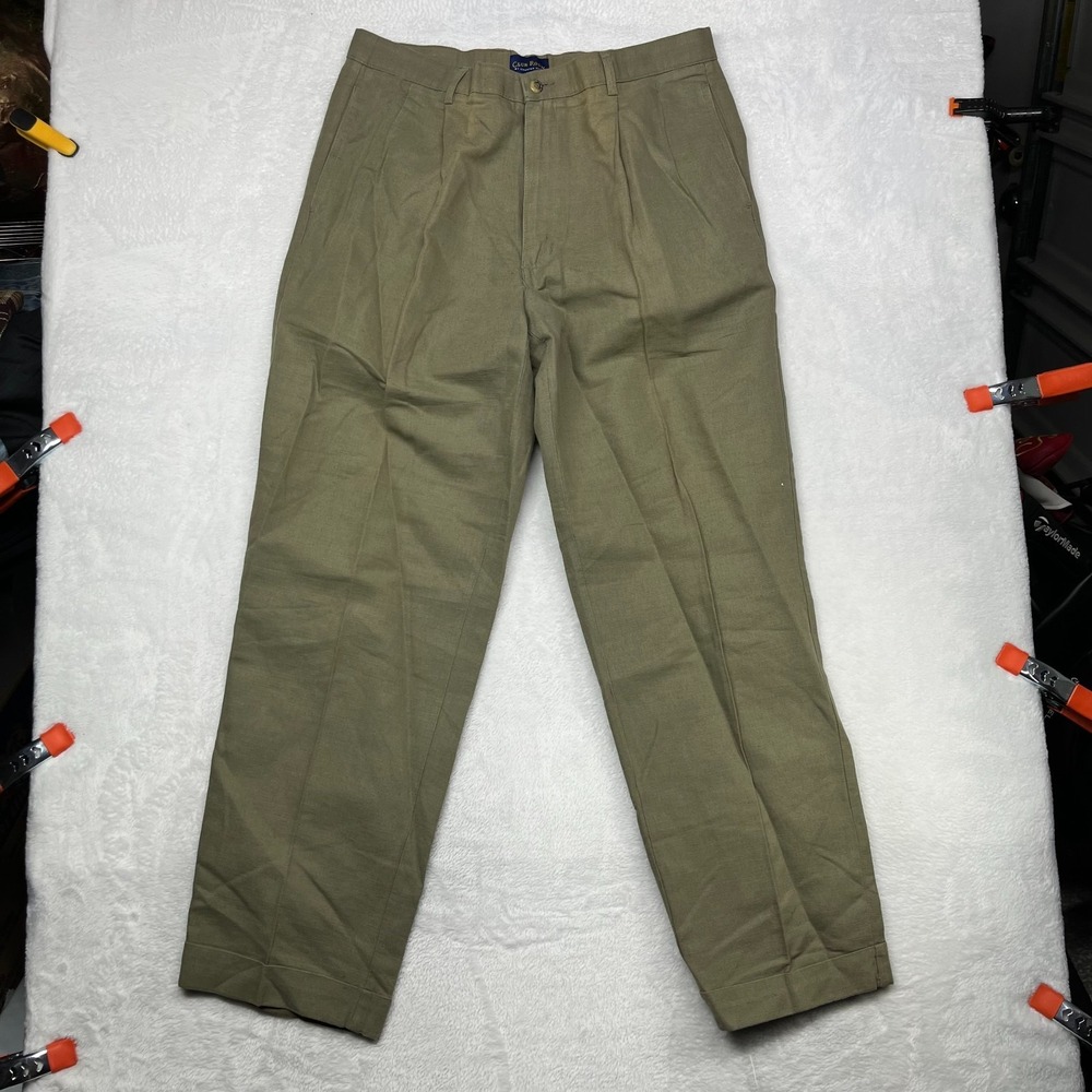 Club Room by Charter Club Chino Pants Men's Olive Pleated Cuffed Classic - 33X31